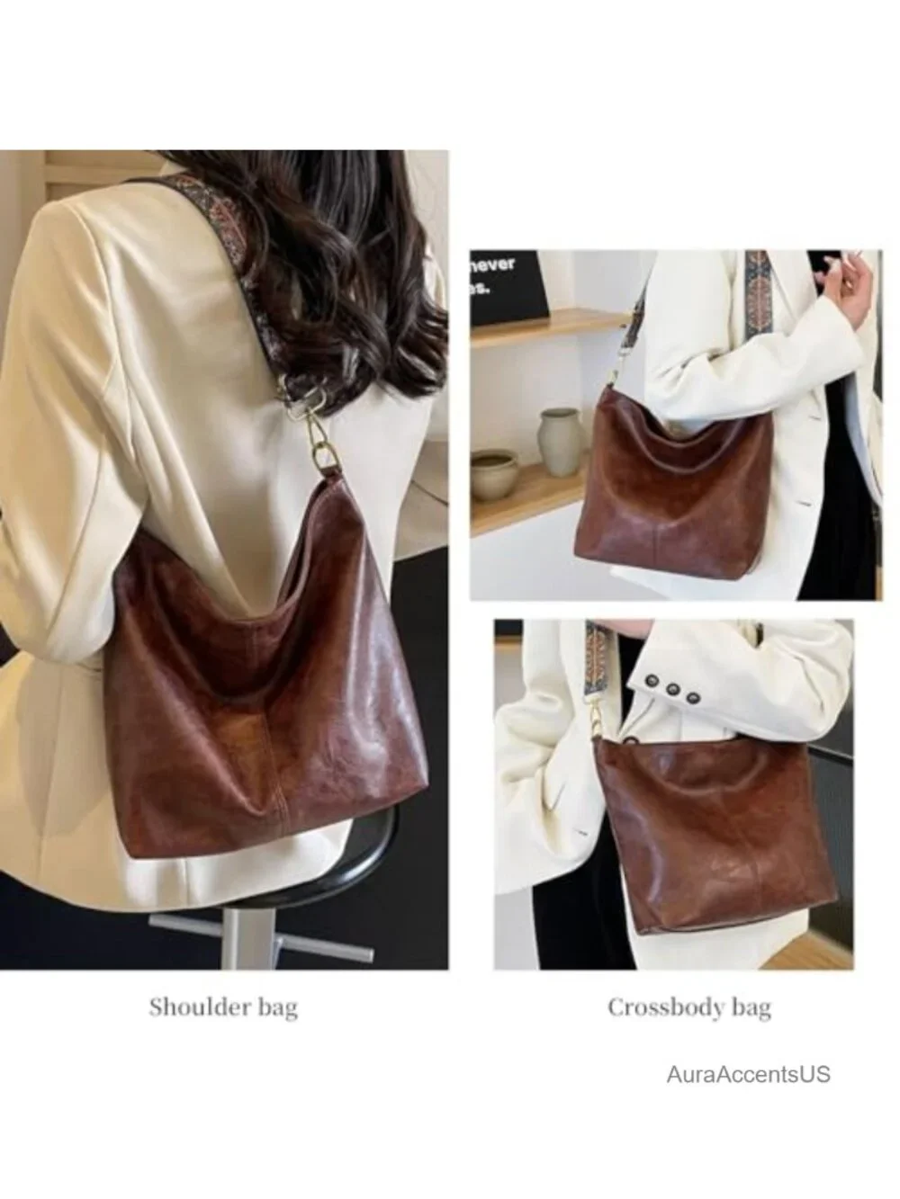 Hobo Crossbody Bag Women Vegan Leather Guitar Strap Purse Shoulder Handbag Boho